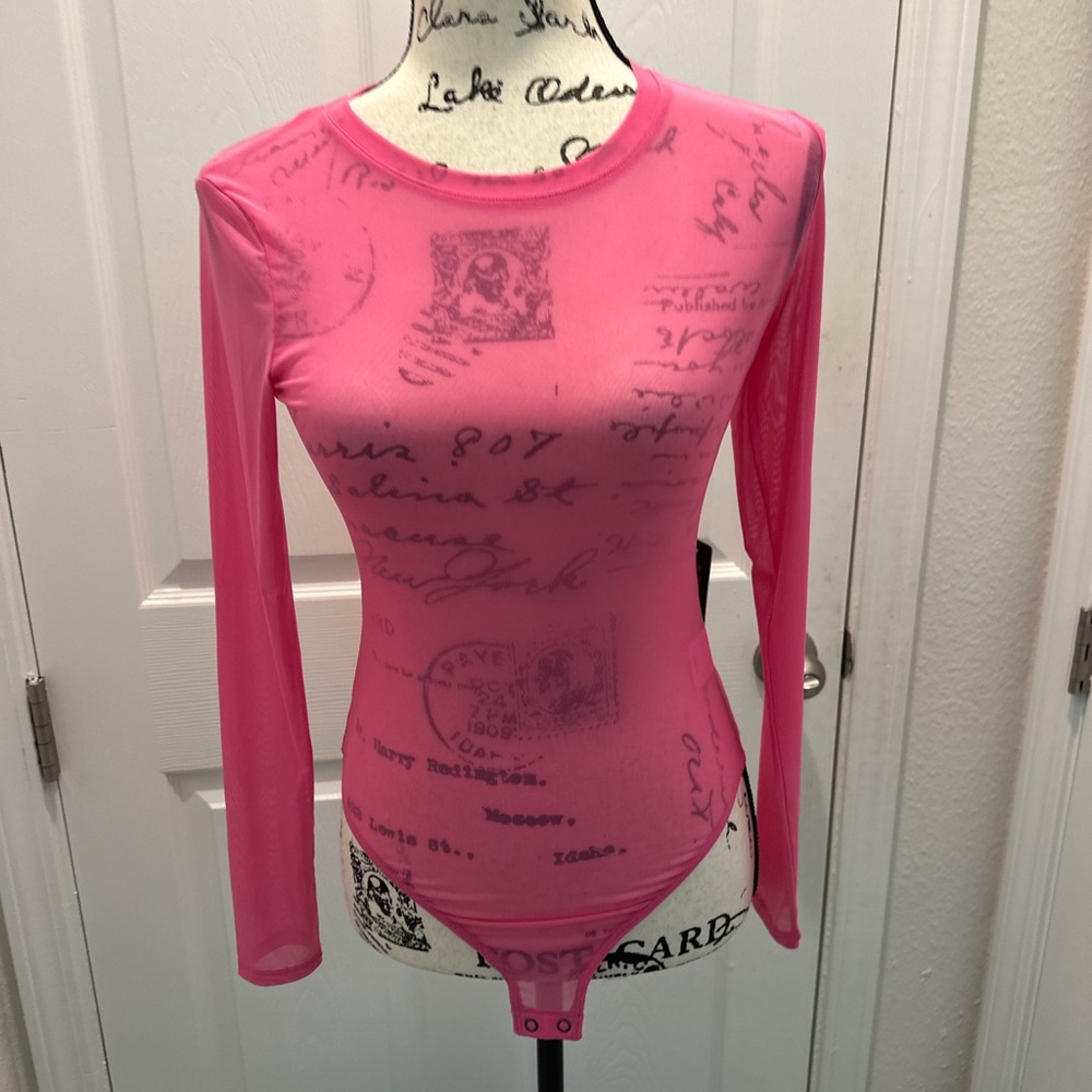 Express Sheer Pink Long-Sleeve Bodysuit